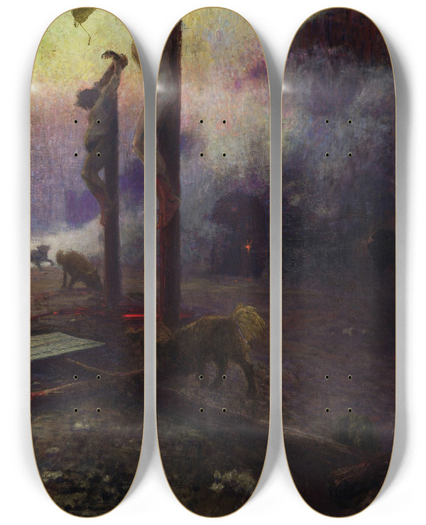 Triptych art skateboard deck of Ilya Efimovich Repin Golgotha by Ilya Efimovich Repin (1844-1930)
