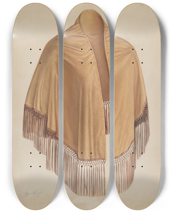 Triptych art skateboard deck of Jean Peszel Shawl by Jean Peszel