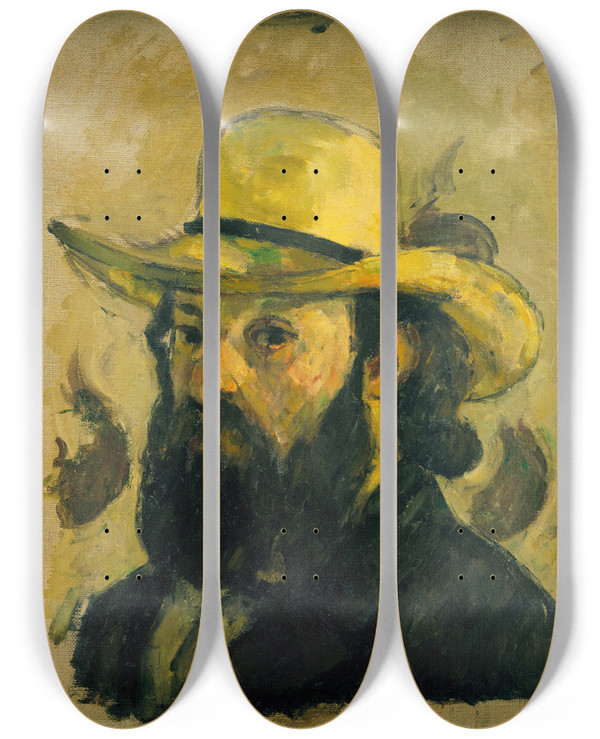 Triptych art skateboard deck of Paul Czanne Selfportrait In A Straw Hat by Paul Cezanne (1839-1906)
