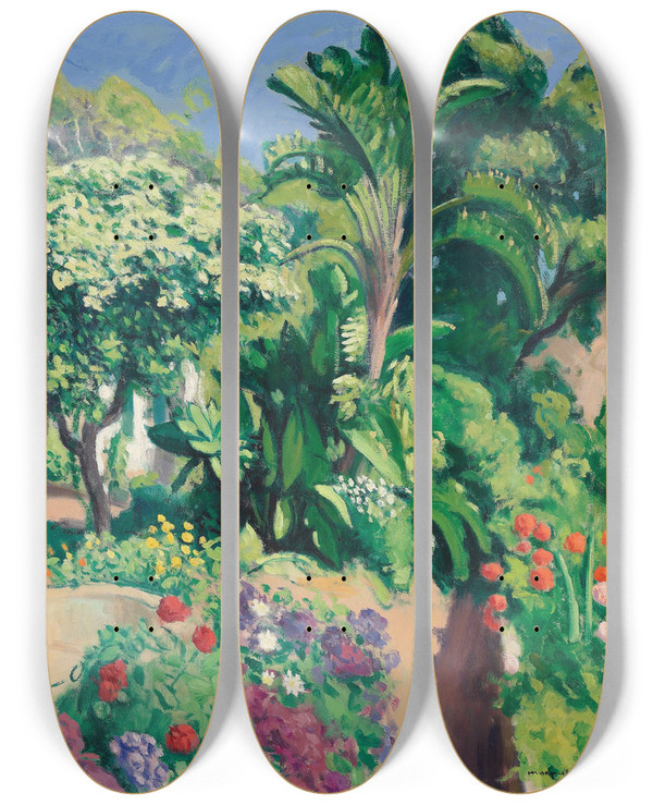 Triptych art skateboard deck of Albert Marquet Le Jardin Fleuri by Albert Marquet (1875-1947)