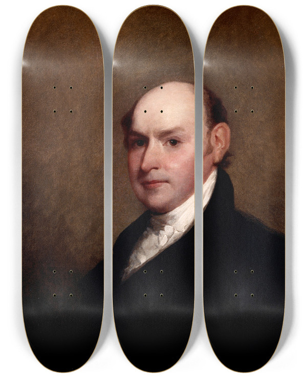 Triptych art skateboard deck of Gilbert Stuart John Quincy Adams by Gilbert Stuart (1755-1828)