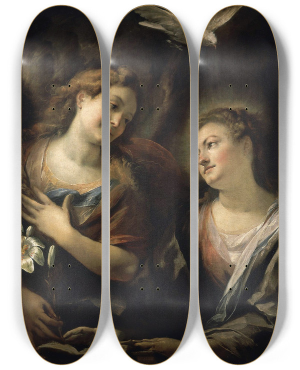 Triptych art skateboard deck of Giulio Cesare Procaccini The Annunciation by Giulio Cesare Procaccini (1574-1625)