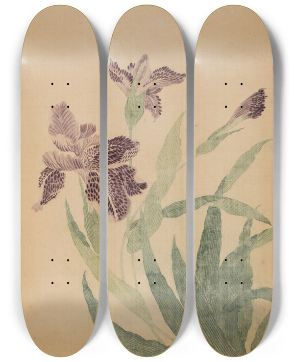 Triptych art skateboard deck of Ma Yuanyu Irises by Ma Yuanyu (1669-1722)