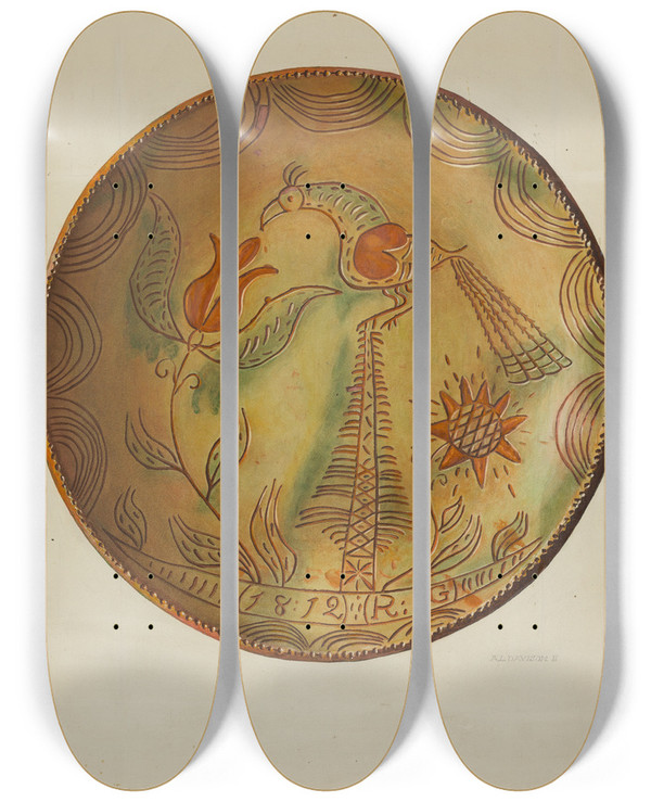 Triptych art skateboard deck of Austin L Davison Pa German Plate_2 by Austin L Davison