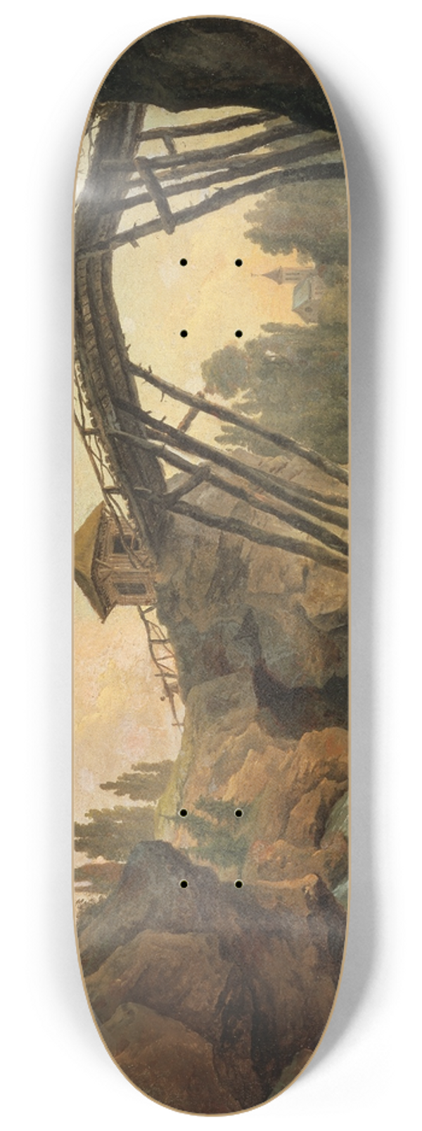 Hubert Robert - Draughtsman Drawing the Wooden Bridge in the Park of Mrville 8.25 inch art skate deck