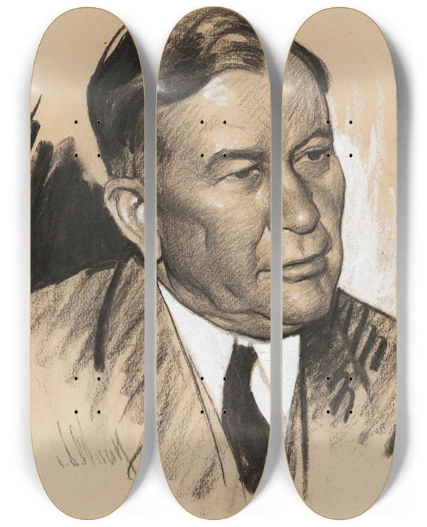 Triptych art skateboard deck of Samuel Johnson Woolf Alben William Barkley by Samuel Johnson Woolf (1880-1948)