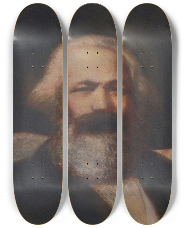 Triptych art skateboard deck of John Collier Karl Marx by John Collier (1850-1934)