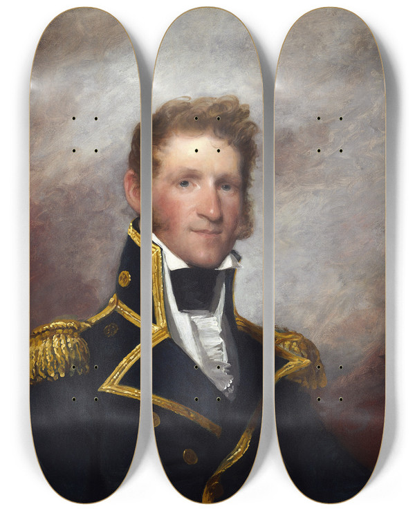 Triptych art skateboard deck of Gilbert Stuart Commodore Thomas Macdonough by Gilbert Stuart (1755-1828)