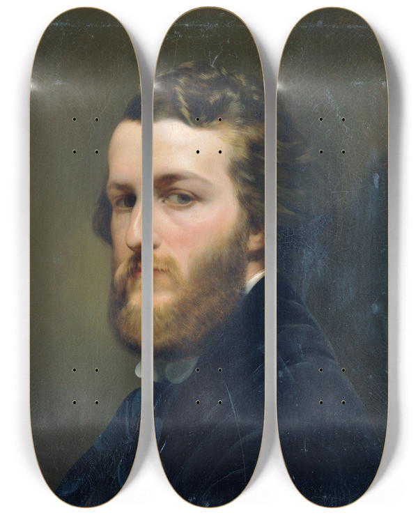 Triptych art skateboard deck of Georg Koberwein Selbstbildnis by Georg Koberwein (1820-1876)