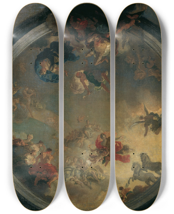 Triptych art skateboard deck of Daniel Gran Allegorie Auf Den Tagesanbruch by Daniel Gran (1694-1694)