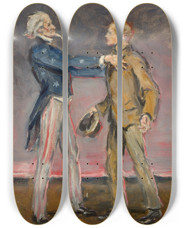 Triptych art skateboard deck of Charles Dana Gibson Old Friends Since 1778 by Charles Dana Gibson (1867-1944)