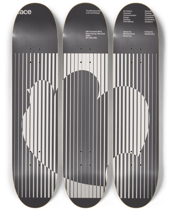 Triptych art skateboard deck of Michael David Brown Peace by Michael David Brown (1940)