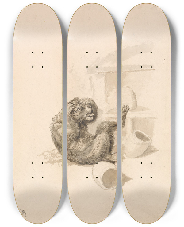 Triptych art skateboard deck of Samuel Howitt Bear And Beehives by Samuel Howitt (1756-1822)