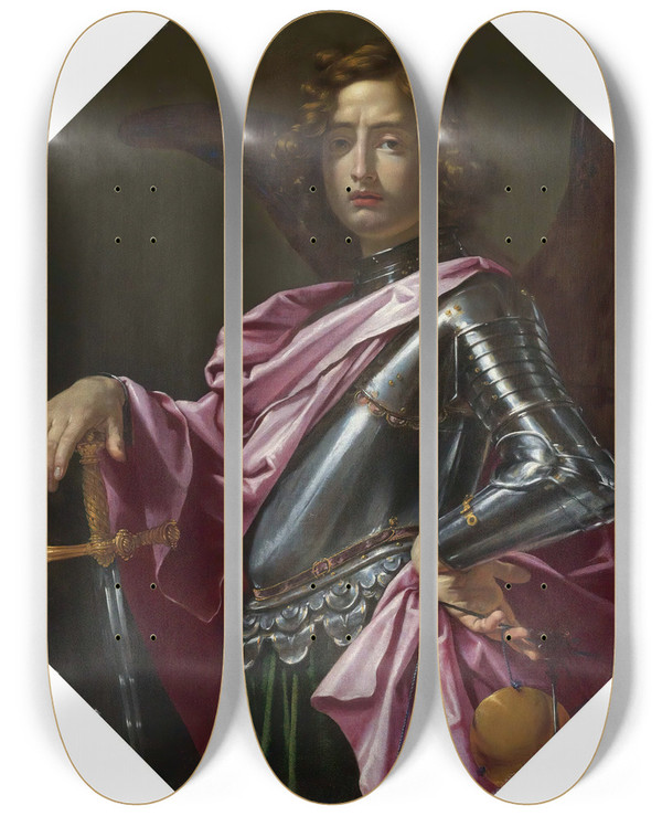 Triptych art skateboard deck of Cesare Dandini Saint Michael The Archangel by Cesare Dandini (1596-1657)