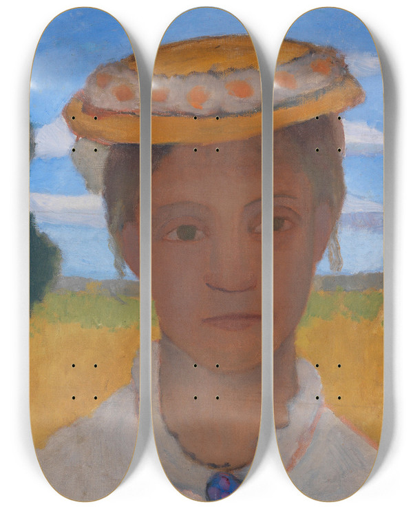 Triptych art skateboard deck of Paula Modersohnbecker Kopf Der Schwester Herma Mit Marienblmchenkranz Auf Dem Hut by Paula Modersohn-Becker (1876-1907)