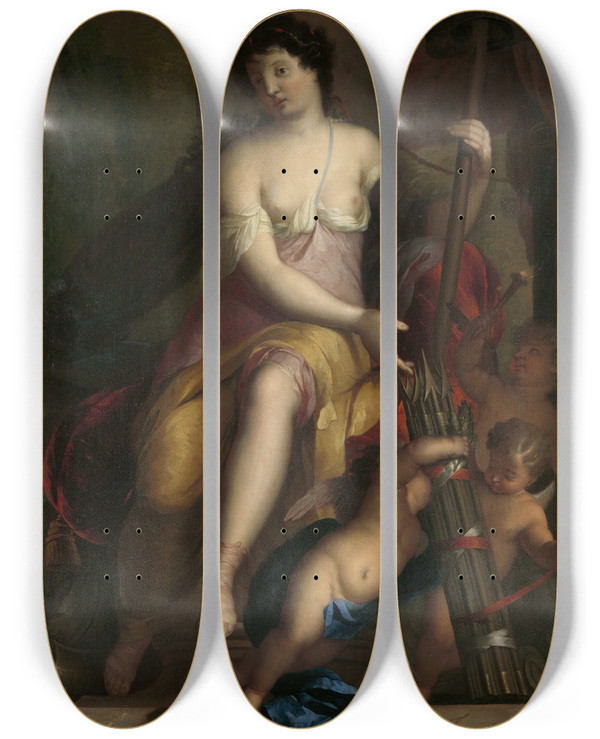 Triptych art skateboard deck of Mattheus Terwesten Allegorie Op De Vrijheid by Mattheus Terwesten (1670-1757)
