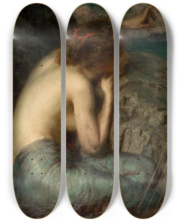 Triptych art skateboard deck of Louis Loeb The Siren by Louis Loeb (1866-1909)