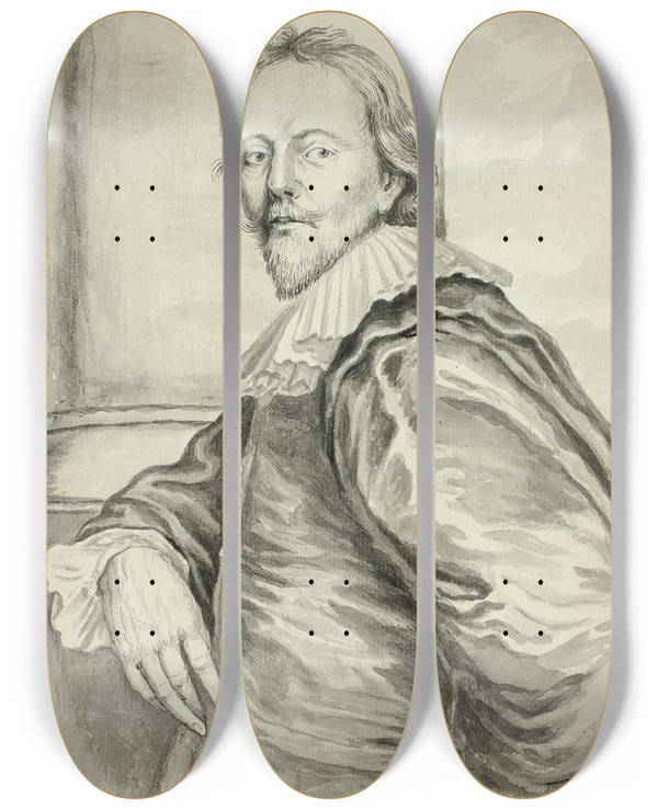 Triptych art skateboard deck of Follower Of Anthony Van Dyck Adam De Coster by Follower Of Anthony Van Dyck (1599-1641)