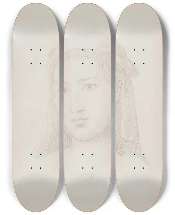 Triptych art skateboard deck of Elisabeth Jerichau Baumann Kvindehoved by Elisabeth Jerichau Baumann (1819-1881)