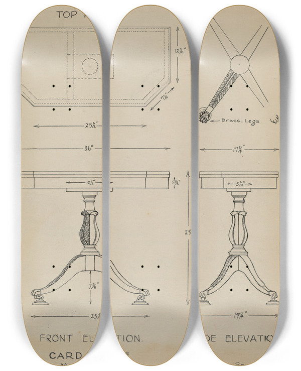 Triptych art skateboard deck of Isidore Sovensky Card Table by Isidore Sovensky