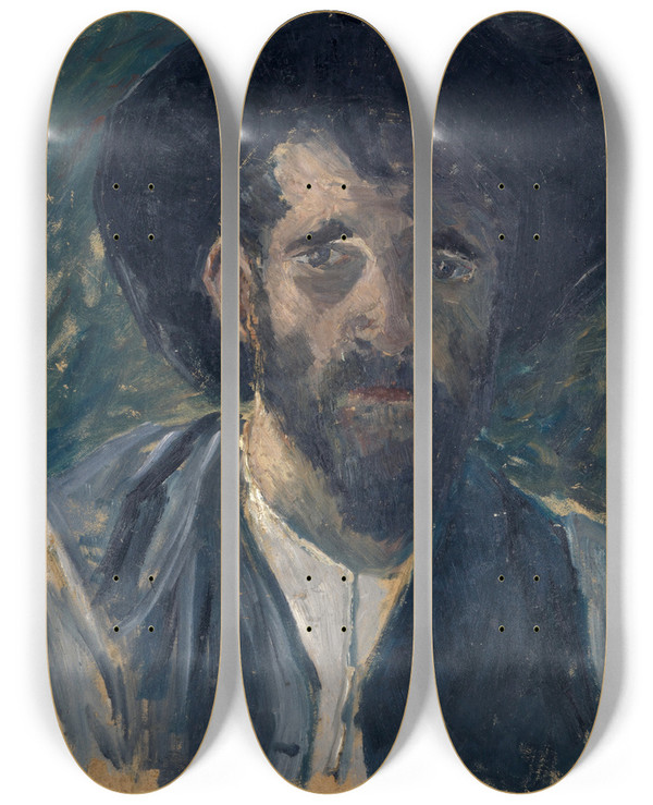 Triptych art skateboard deck of Ernst Schiess Selfportrait Ii by Ernst Schiess (1872-1919)