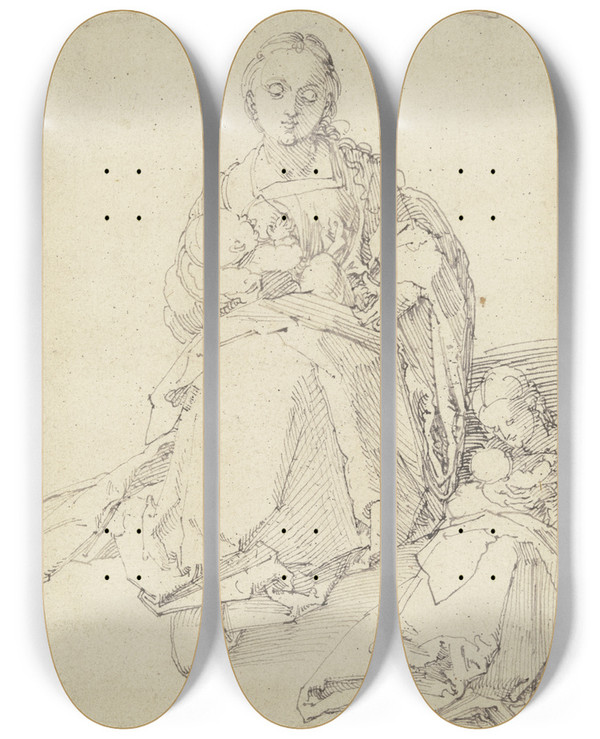 Triptych art skateboard deck of Albrecht Drer Zwei Studien Zu Einer Maria Mit Kind by Albrecht Durer (1471-1528)