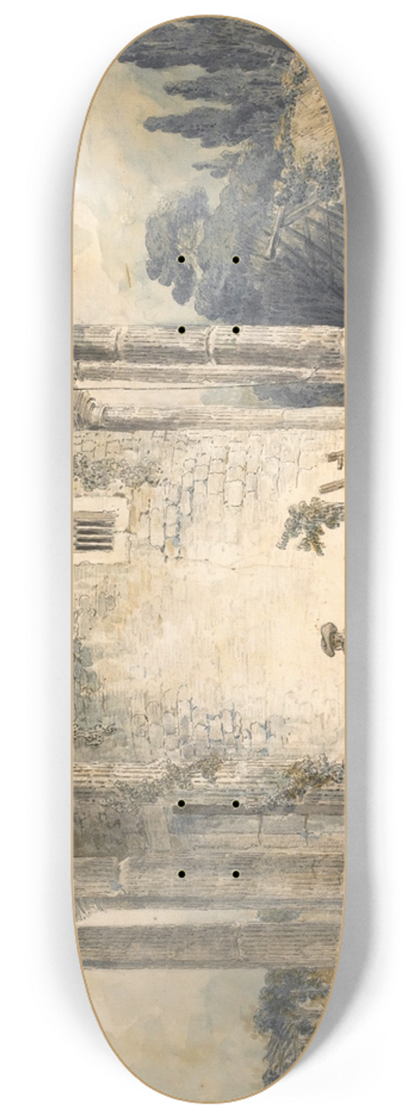 Hubert Robert - The Temple Of The Sibyl At Tivoli, A Man In A Cloak And Hat Standing On The Steps, A Group Of Monks To The Right 8.25 inch art skate deck