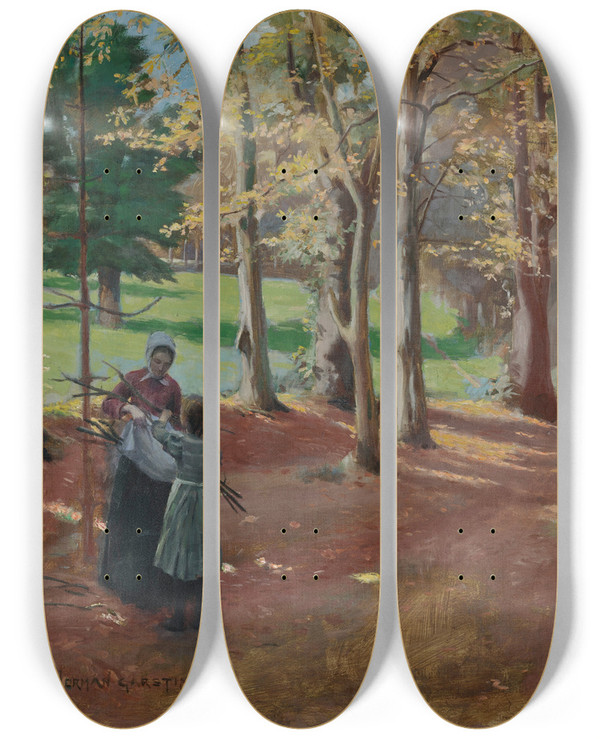 Triptych art skateboard deck of Norman Garstin Autumn by Norman Garstin