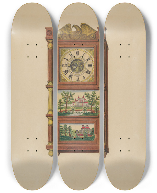Triptych art skateboard deck of Therkel Anderson Shelf Clock by Therkel Anderson