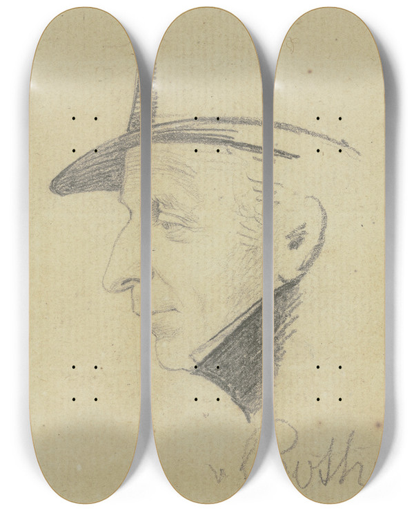 Triptych art skateboard deck of Carl Hoff Portrait Of Bothmer by Carl Hoff (1807-1862)
