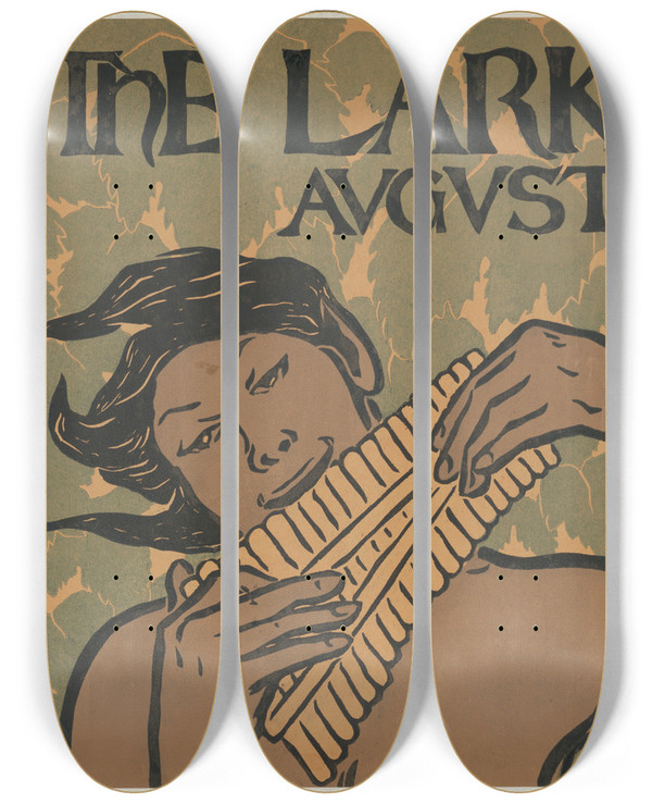 Triptych art skateboard deck of Florence Lundborg The Lark August by Florence Lundborg (1871-1949)