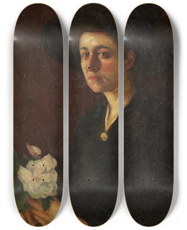 Triptych art skateboard deck of Ernst Josephson Portrait Of Mlle Genet by Ernst Josephson (1851-1906)