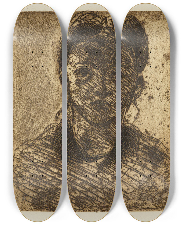 Triptych art skateboard deck of Paul Czanne Mdchenkopf Tte De Femme by Paul Cezanne (1839-1906)