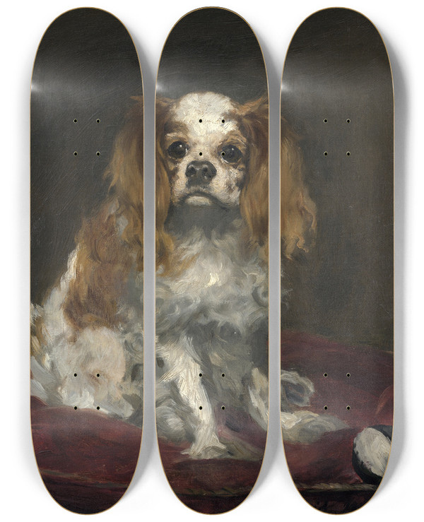 Triptych art skateboard deck of Douard Manet A King Charles Spaniel by douard Manet (1832-1883)