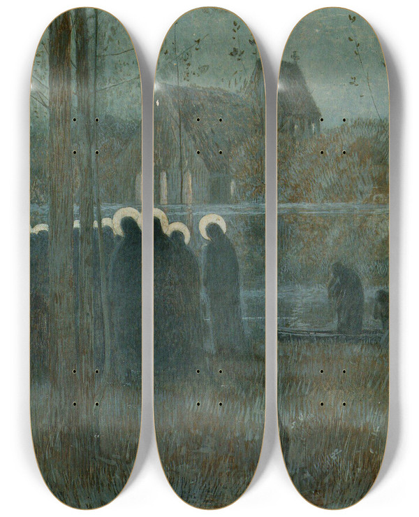 Triptych art skateboard deck of Louis Welden Hawkins Procession Of Souls by Louis Welden Hawkins (1849-1910)