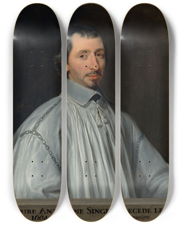 Triptych art skateboard deck of Philippe De Champaigne Antoine Singlin by Philippe De Champaigne (1602-1674)