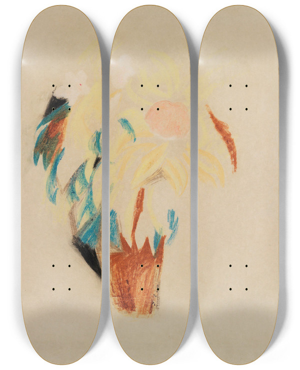 Triptych art skateboard deck of August Macke Blumentopf Gro by August Macke (1887-1914)