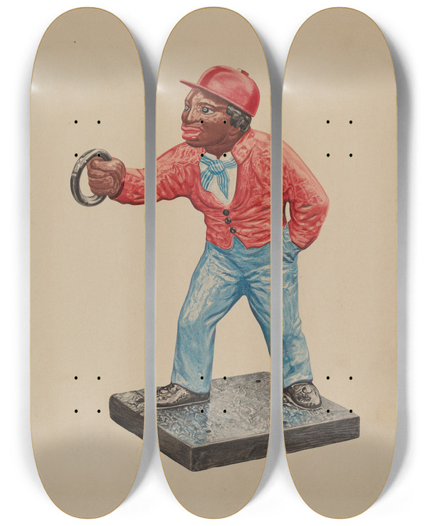 Triptych art skateboard deck of Frank Eiseman Hitching Post by Frank Eiseman