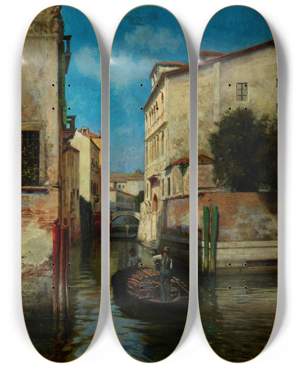 Triptych art skateboard deck of Stefan Popowski Venice by Stefan Popowski (1870-1937)