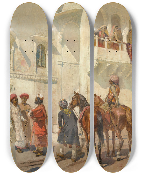Triptych art skateboard deck of Edwin Lord Weeks Before The Hunt_1 by Edwin Lord Weeks (1849-1903)