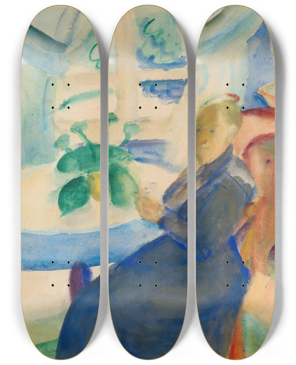 Triptych art skateboard deck of Ferdinand Schirren Femme Dans Un Intrieur by Ferdinand Schirren