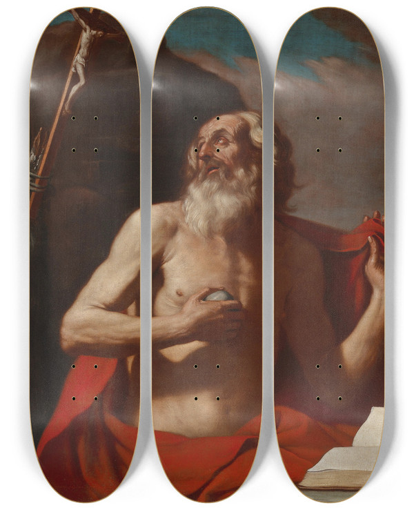 Triptych art skateboard deck of Guercino Saint Jerome by Guercino (1591-1666)