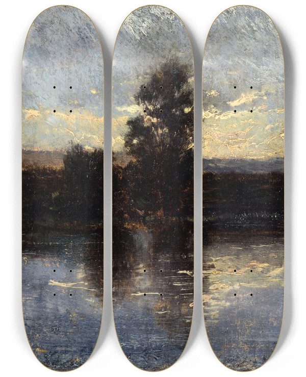Triptych art skateboard deck of Flix Ziem La Seine by Felix Ziem (1821-1911)