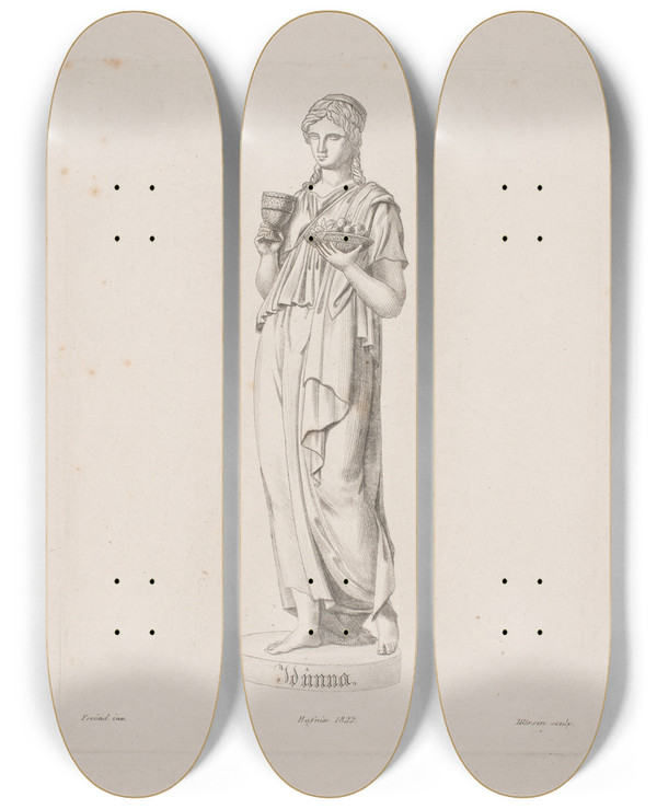 Triptych art skateboard deck of Sren Henrik Petersen Idunna by Soren Henrik Petersen