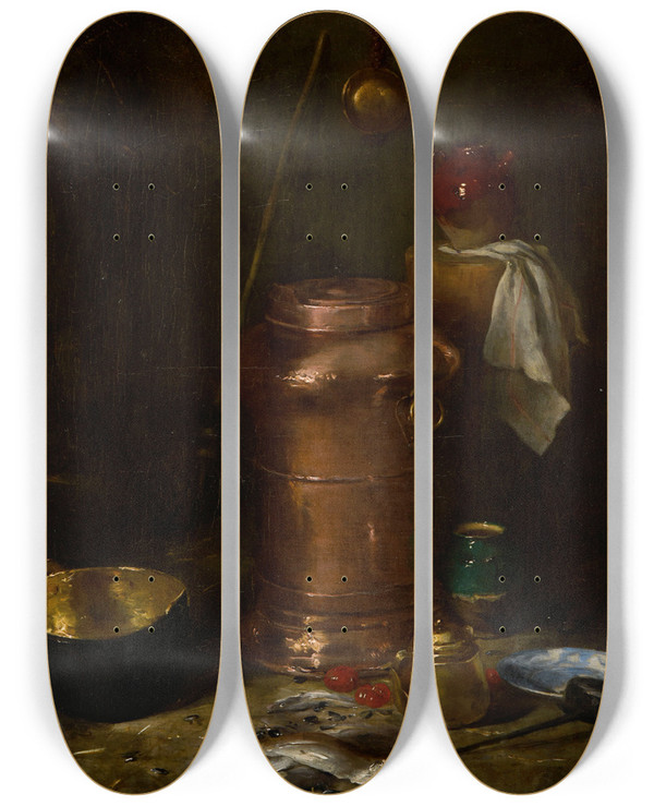 Triptych art skateboard deck of Antoine Vollon Intrieur De Cellier by Antoine Vollon (1833-1900)