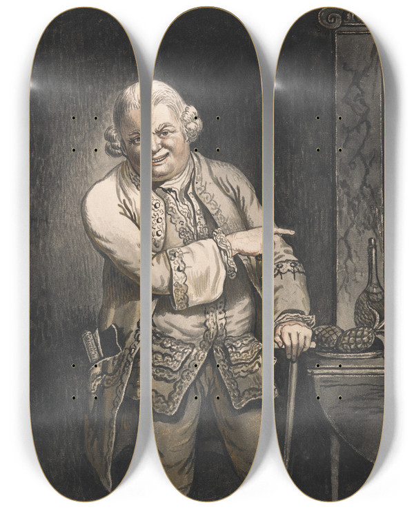 Triptych art skateboard deck of John Collet In Place by John Collet (1725-1780)