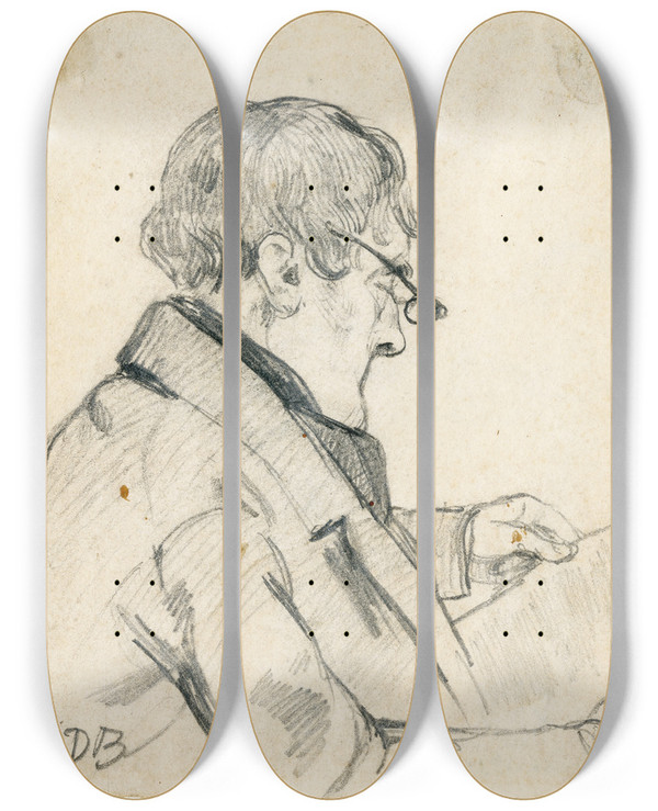 Triptych art skateboard deck of David Bles Man Reading A Newspaper by David Bles (1821-1899)