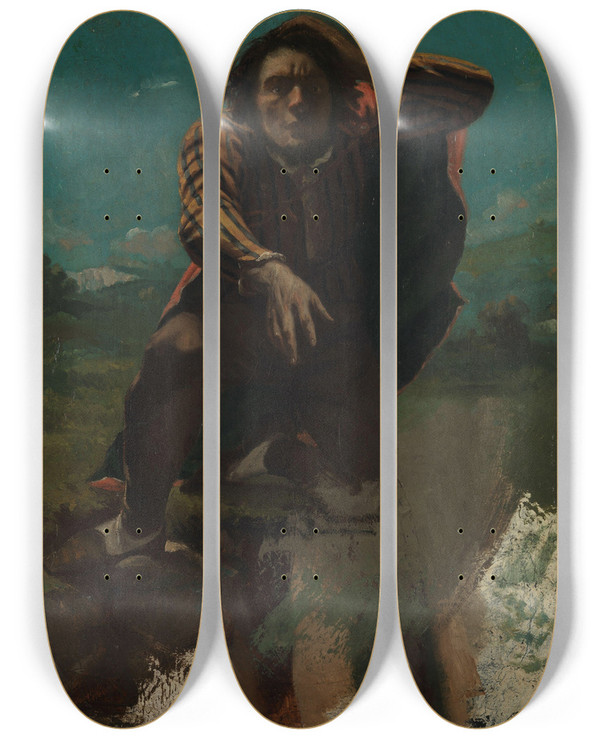 Triptych art skateboard deck of Gustave Courbet Selfportrait_1 by Gustave Courbet (1819-1877)