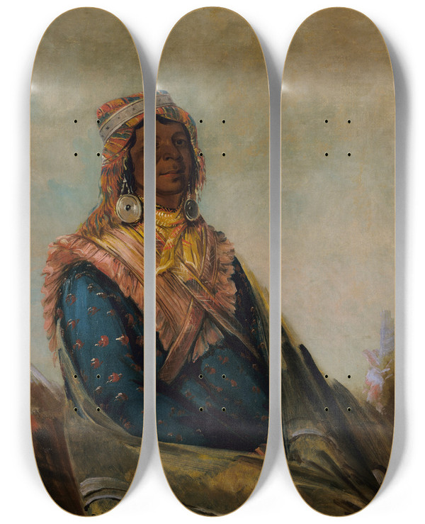 Triptych art skateboard deck of George Catlin Hltemltetztenekee Sam Perryman by George Catlin (1796-1872)