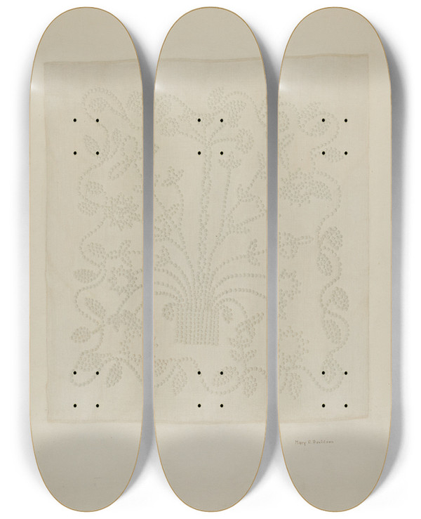 Triptych art skateboard deck of Mary C Davidson Handwoven Linen by Mary C Davidson